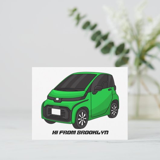 Kute groene micromaatwagen briefkaart (Staand voorkant)