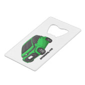 Kute groene micromaatwagen creditkaart flessenopener (Voorkant Gekanteld)