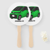 Kute groene micromaatwagen handwaaier (Voorkant en achterkant)