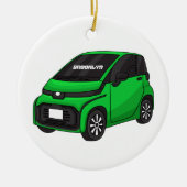 Kute groene micromaatwagen keramisch ornament (Voorkant)