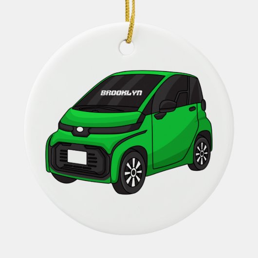 Kute groene micromaatwagen keramisch ornament (Voorkant)