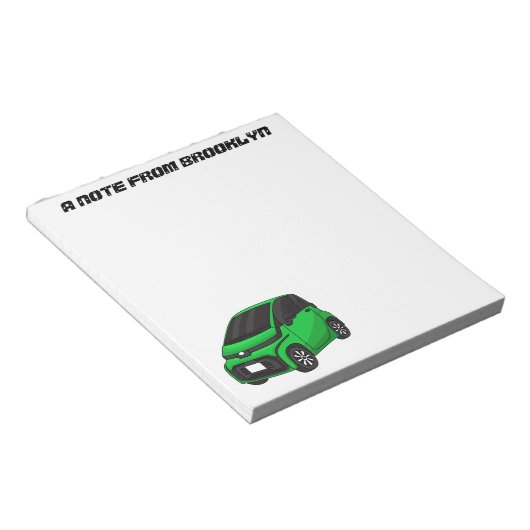 Kute groene micromaatwagen notitieblok (Schuin)