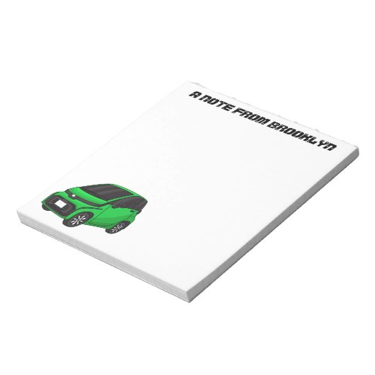 Kute groene micromaatwagen notitieblok (Linkerzijde)