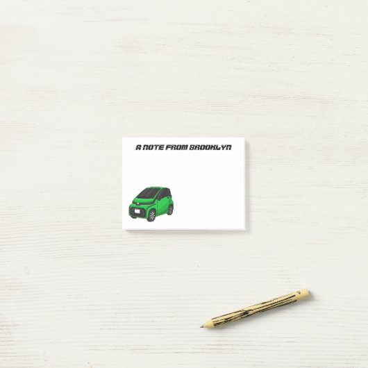 Kute groene micromaatwagen post-it® notes (Op bureau)
