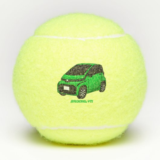 Kute groene micromaatwagen tennisballen (Voorkant)