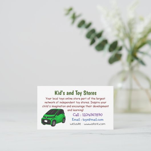 Kute groene micromaatwagen visitekaartje (Staand voorkant)