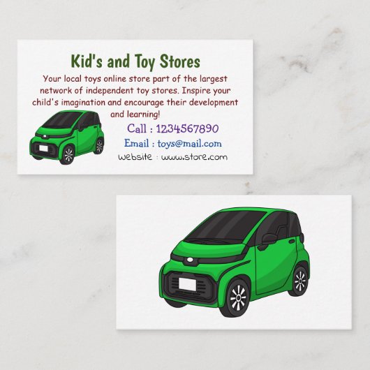 Kute groene micromaatwagen visitekaartje (Voorkant / Achterkant)