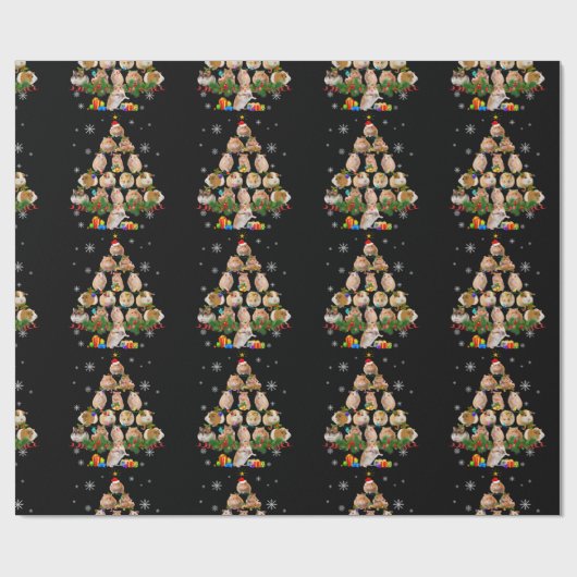 Kute Guinee Hamster Pigs met kerstboom Pet Lover Cadeaupapier (Vlak)