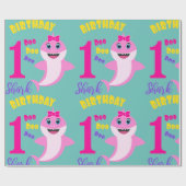 Kute haai 1e verjaardag cadeaupapier (Vlak)