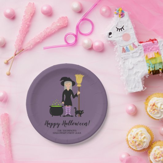 Kute haak met aangepaste Cat Halloween-tekst Papieren Bordje (Feest)