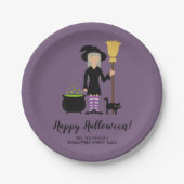 Kute haak met aangepaste Cat Halloween-tekst Papieren Bordje (Voorkant)