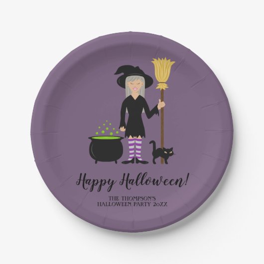 Kute haak met aangepaste Cat Halloween-tekst Papieren Bordje (Voorkant)