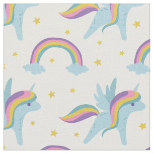 Kute haarvette Unicorn + regenbogen witte achtergr Stof