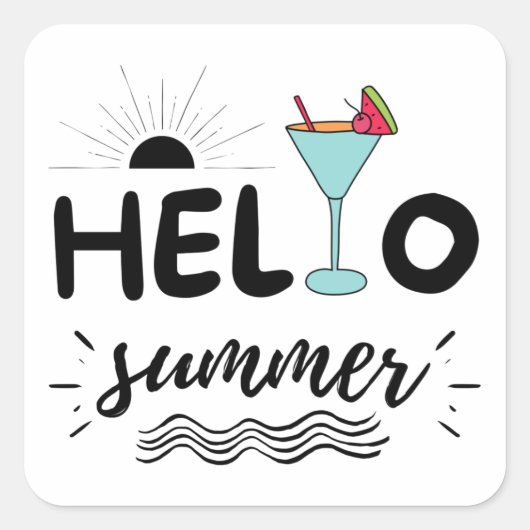 Kute Hallo Summer Beach Vierkante Sticker (Voorkant)