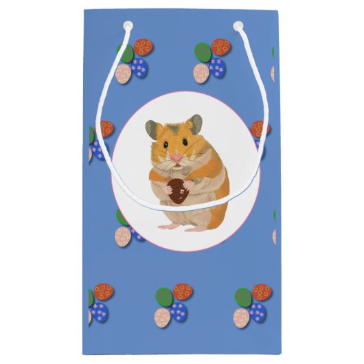 Kute hamster die een paaseieren houdt klein cadeauzakje (Achterkant)