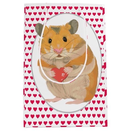Kute hamster en rode harten medium cadeauzakje (Voorkant)