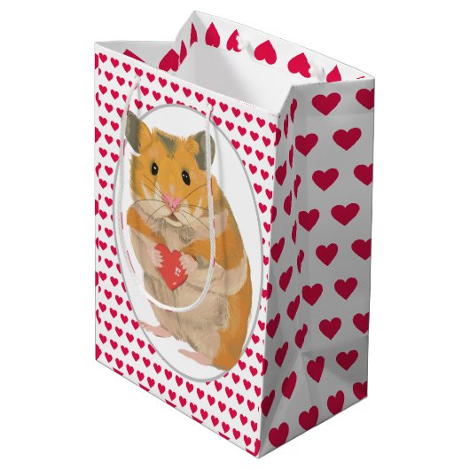 Kute hamster en rode harten medium cadeauzakje (Achterkant Gekanteld)