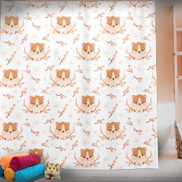 Kute Hamster Face and Pink Flowers Pattern Bath Douchegordijn