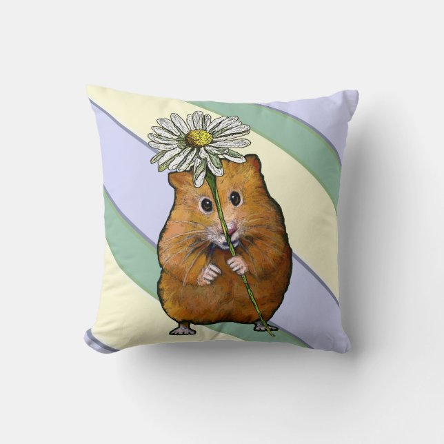 Kute hamster met Big Daisy Flower, Stripes, Art Kussen (Voorkant)