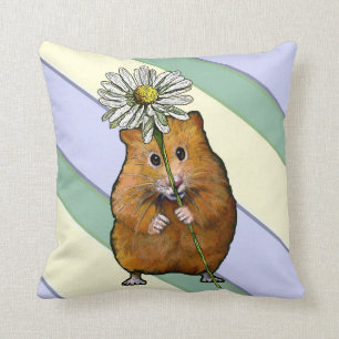 Kute hamster met Big Daisy Flower, Stripes, Art Kussen