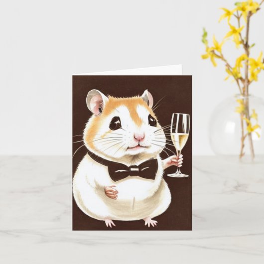 Kute Hamster met Champagne Kaart (Gele Bloem)