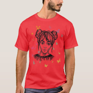 Kute Hand Drawn Anime Girl met Butterlies Premium T-shirt