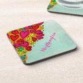 Kute hand Drawn Doodle Hearts and Flowers Bier Onderzetter (Linkerzijde)
