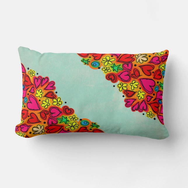 Kute hand Drawn Doodle Hearts and Flowers Kussen (Voorkant)