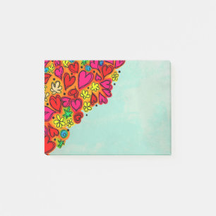 Kute hand Drawn Doodle Hearts and Flowers Post-it® Notes