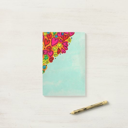 Kute hand Drawn Doodle Hearts and Flowers Post-it® Notes (Op bureau)