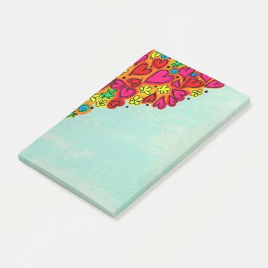 Kute hand Drawn Doodle Hearts and Flowers Post-it® Notes (Schuin)