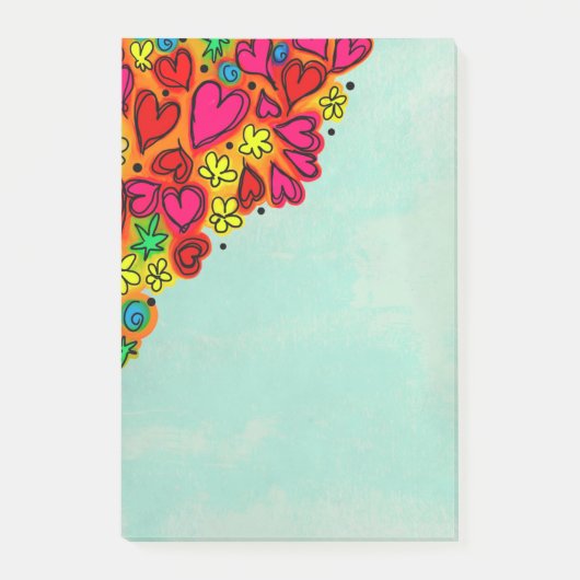 Kute hand Drawn Doodle Hearts and Flowers Post-it® Notes (Voorkant)