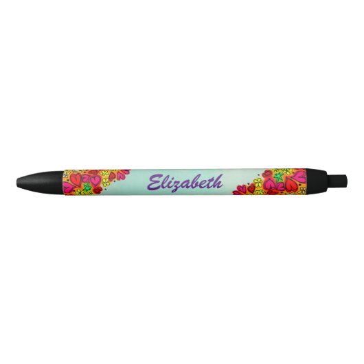 Kute hand Drawn Doodle Hearts and Flowers Zwarte Inkt Pen (Voorkant)