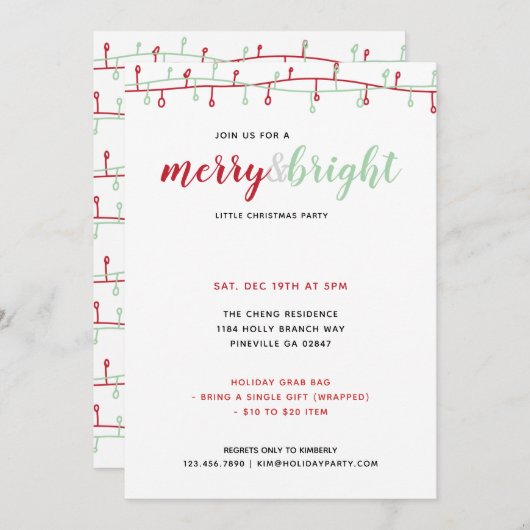 Kute Hand Drawn Red & Green-kerstfeest Kaart (Voorkant / Achterkant)