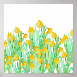 Kute hand getrokken gele waterverf daffodil poster