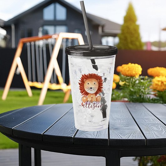 Kute hand-getrokken leeuw gepersonaliseerd kind acryl drinkbeker