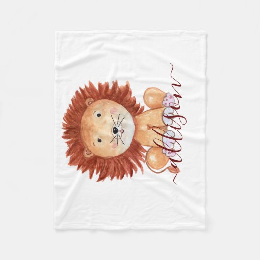 Kute hand-getrokken leeuw gepersonaliseerd kind fleece deken (Voorkant)