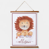 Kute hand-getrokken leeuw gepersonaliseerd kind hangend wandkleed (Voorkant)