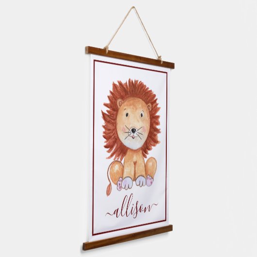 Kute hand-getrokken leeuw gepersonaliseerd kind hangend wandkleed (Gebogen)