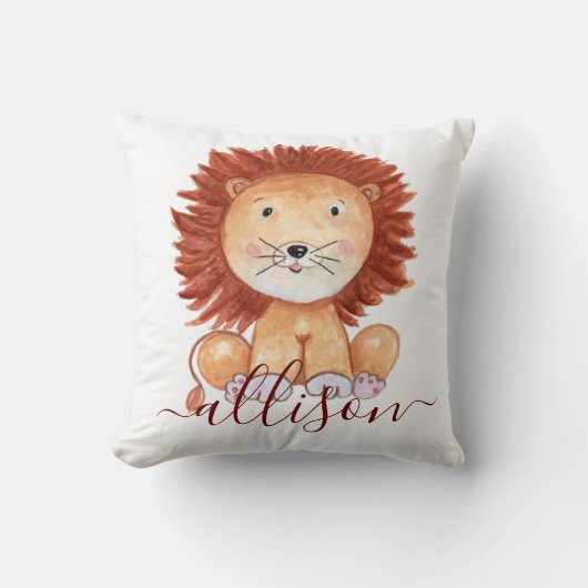 Kute hand-getrokken leeuw gepersonaliseerd kind kussen (Voorkant)
