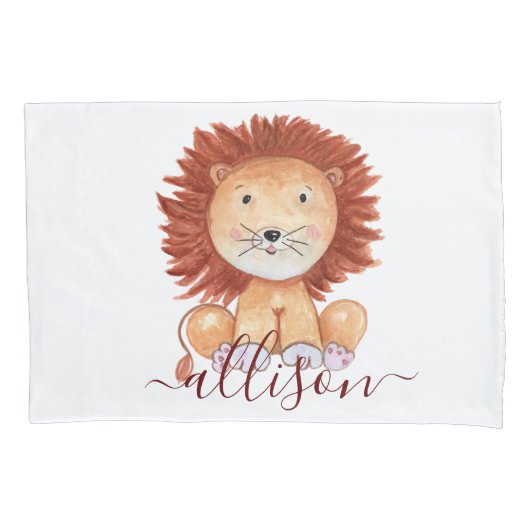 Kute hand-getrokken leeuw gepersonaliseerd kind kussensloop (Voorkant)