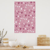 Kute hand tekende harten roze wit poster (Keuken)