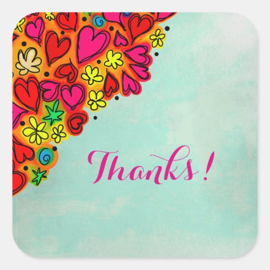 Kute handgetekende Bedankt voor tandwielharten en  Vierkante Sticker (Voorkant)