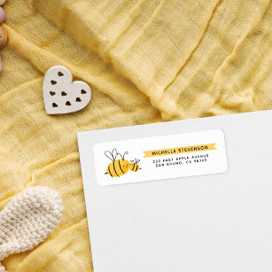 Kute handgetekende bijen & Geel adres banner Retur Etiket