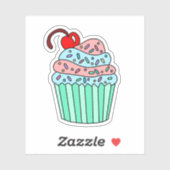 Kute handgetekende Cartoon Roze en Blauwe Cupcake Sticker (Vel)