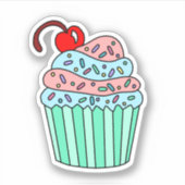 Kute handgetekende Cartoon Roze en Blauwe Cupcake Sticker (Voorkant)