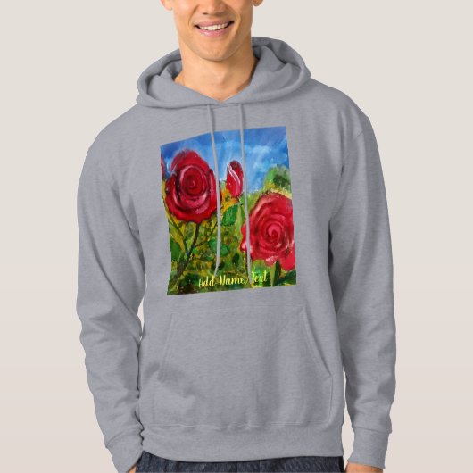 Kute handmatige rode rozen Aangepaste grijze Manne Hoodie (Voorkant)