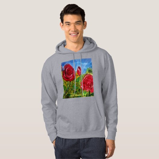 Kute handmatige rode rozen Aangepaste grijze Manne Hoodie (Voorkant volledig)