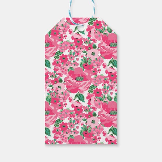 Kute handschilderroze bloemen elegant wit ontwerp cadeaulabel (Voorkant)