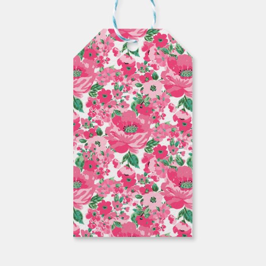 Kute handschilderroze bloemen elegant wit ontwerp cadeaulabel (Achterkant)